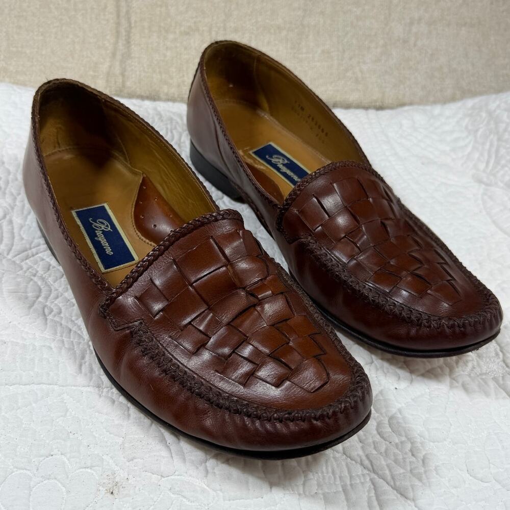 Bragano Men's 11M Tan Basketweave Leather Slip On Loafer Dress Casual Shoes